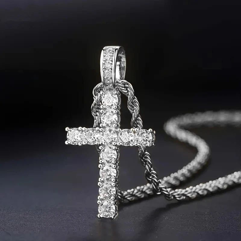 Veloura™ Iced Cross Pendant – Diamond Cut Silver & Gold Edition