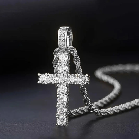 Veloura™ Iced Cross Pendant – Diamond Cut Silver & Gold Edition