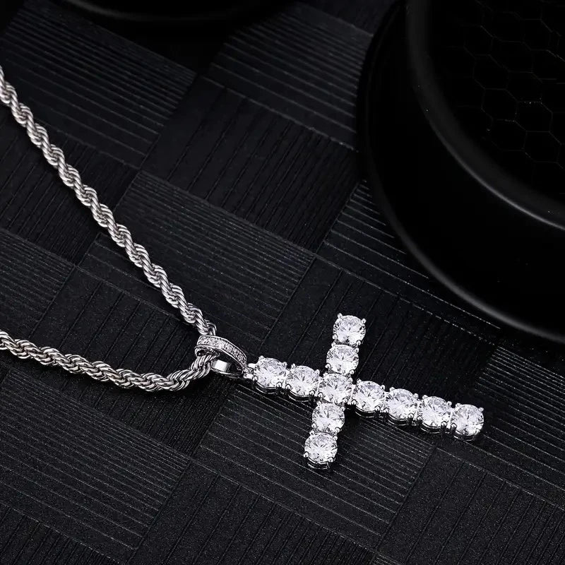 Veloura™ Iced Cross Pendant – Diamond Cut Silver & Gold Edition