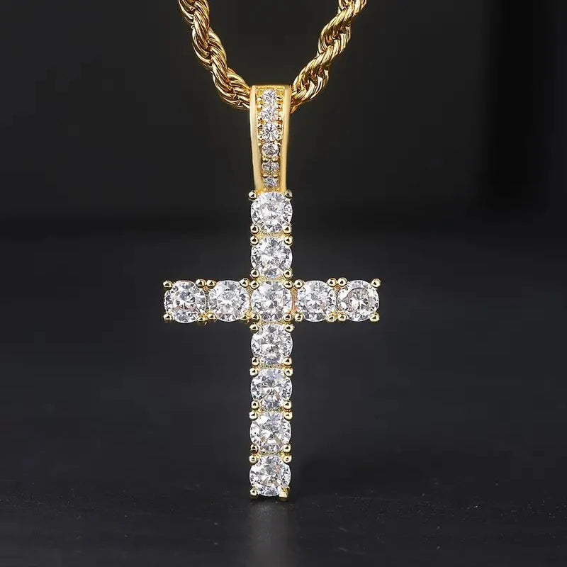 Veloura™ Iced Cross Pendant – Diamond Cut Silver & Gold Edition
