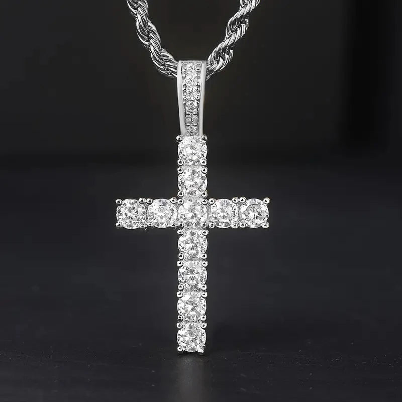 Veloura™ Iced Cross Pendant – Diamond Cut Silver & Gold Edition