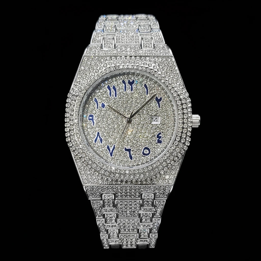 שעון יהלומים לוח ערבי – כסף