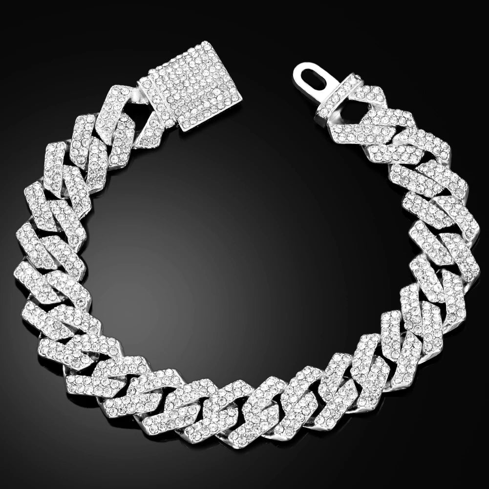 Veloura™ Iced Cuban Link Bracelet – Premium Silver Edition