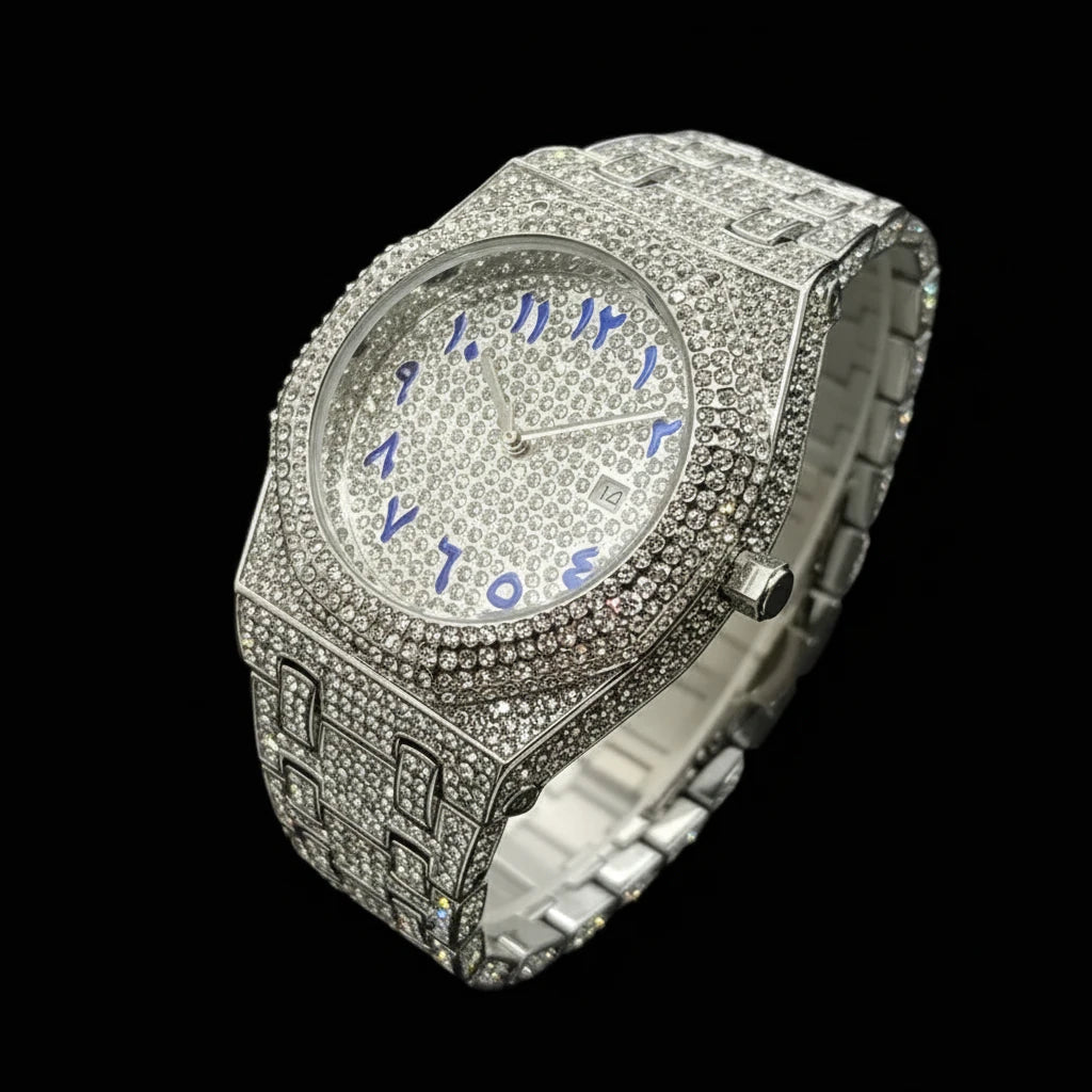 שעון יהלומים לוח ערבי – כסף