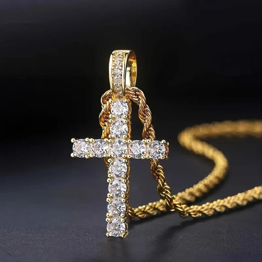 Veloura™ Iced Cross Pendant – Diamond Cut Silver & Gold Edition