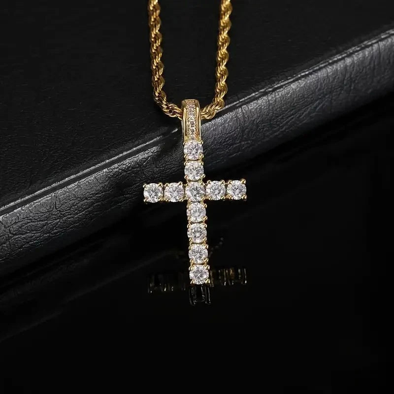 Veloura™ Iced Cross Pendant – Diamond Cut Silver & Gold Edition